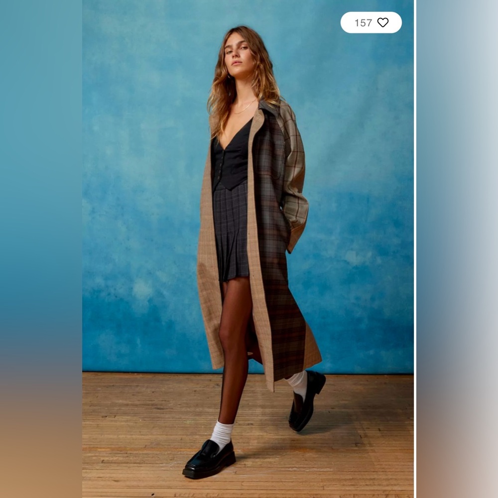 89-Urban Outfitters BDG Blaize Spliced Plaid Overcoat